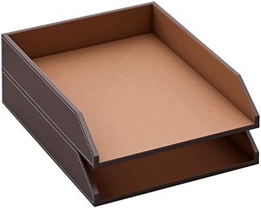 Leather Letter Tray, Thipoten Stackable Desk Organizer Holder for Office Supplies, Paper, File, Magazine, Perfect Office Organization for Desktop (Brown-2Tiers)