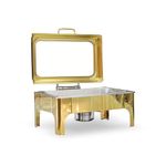 Malabar Stainless Steel Chafing Dish with Transparent Lid, Rectangular Chafing Dish Set with Hydraulic Lid, Mirror Finished Buffet Food Warmer (Non Electric, 9 LTR - Gold)
