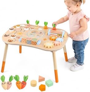 Ranqibo Wooden Activity Table, 6-in-1 Montessori Activity Table for Toddlers, Activity Center for Babies Aged 1–3, Sensory Toys, for Boys and Girls 1+ Years Old