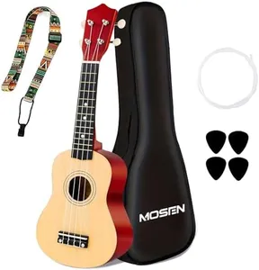 MOSEN Ukulele for Beginners 21 Inch All in One Kit Beginner Professional Ukulele Including Straps, Strings, and Paddles (Natural Wood)