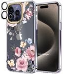 luolnh Compatible with iPhone 15 Pro Case,for Women Girls,Shockproof Clear Floral Pattern Hard Back Cover for iPhone 15 Pro 6.1" 2023 -Diagonal Pink Bloom