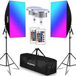 Softbox Lighting Kit, Zingbabu Continuous Photography Lighting Kit with 2 Pack 150W 3200-6000K RGB LED Bulb with Stand and Carry Bag for YouTube Video Photography