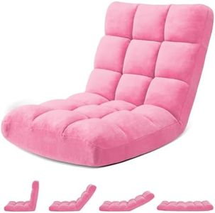 Avocahom Folding Floor Gaming Chair 14-Poistion Cushioned Adjustable Floor Lazy Sofa Chair w/Breathable Cotton & Skin-Friendly Flannel for Adults & Kids Perfect for Reading Gaming Meditating, Pink