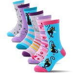 Girls Kids Socks Crew Cute Socks for Toddler Children Fashion Cotton Cartoon Animal Birthday Gifts Socks 6 Pack(Cat L,3-5 Y)