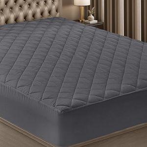 Utopia Bedding Quilted Fitted Mattress Pad (Queen, Grey) - Elastic Fitted Mattress Protector - Mattress Cover Stretches up to 16 Inches Deep - Machine Washable Mattress Topper