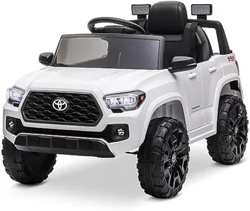 Kidzone 12V Ride on Truck, Battery Powered Licensed Toyota Tacoma Electric Car for Kids, Electric Vehicle Toy with Remote Control, 3 Speeds, MP3, Horn, LED Lights, Suspension System - White