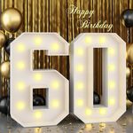 4ft Light Up Numbers 60 Large Numbers with Lights Bulbs White Marquee Frame for Men Women 60th Birthday Party Decorations Pre-Cut Mosaic Cardboard Giant Cut-Out Thick Foam Board Sign Anniversary