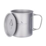 iBasingo 450ml Titanium Mug Camping Water Cup Lightweight Outdoor Travel Tea Coffee Single Layer Drinkware with Lid & Foldable Handle Indoor Picnic Daily Portable Tableware Ti3035D