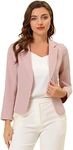 Allegra K Women's Open Front Office Work Business Crop Suit Blazer Jacket Pink-Solid Large