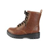 Soda FIRM - Lug Sole Combat Ankle Bootie Lace up w/Side Zipper, Whiskey, 8