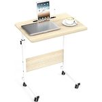 Soges Mobile Side Table 23.6 Inches Tablet with Slot & Wheels Mobile Laptop Computer Desk Adjustable Movable Laptop Computer Stand, White Maple