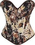 QIAIYALA Vintage Renaissance Corset Top for Women Floral Bustier Lace Up Boned Overbust Lingerie Bodyshaper, Brown, Small