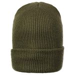 Warm Winter Watch Cap 100% Wool Beanie Made in USA to Military Specifications, Od Green, One Size