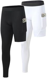 Towintec Men’s One Leg Compression Pants Full Length Tight for Basketball 1/2 Single Leg Long Pant Base Layer Sport Leggings Underwear(Black+White,M)