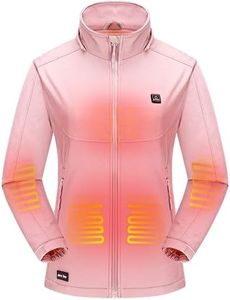 DEWBU Soft Shell Heated Jacket for Women with 12V Battery Pack and Detachable Hood Outdoor Electric Heating Coat, Pink, XL