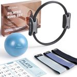 LIONSCOOL Pilates Ring Set (Black) - 14" Pilates Ring, 9" Pilates Mini Ball and Three Fabric Resistance Bands Included