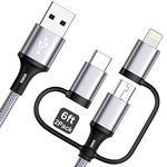 Miger 3-in-1 Multi Charging Cable 3A [2Pack/6ft] Nylon Braided USB A to Lightning/Type C/Micro USB Fast Charger Cable for iPhone 13 12 11 Xs Xr X 8 7,iPad,Samsung Galaxy,Huawei,LG,Sony,HTC,OnePlus,PS4