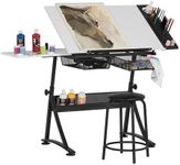 Fusion Drafting Table with Stool, Height Adjustable Desk with Tilt Top, Charcoal / White