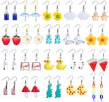 LOLIAS 20 Pairs Cute Weird Earrings for Women girl Kawaii Funny Earrings Duck Water Bottle Goldfish Strawberry Mushroom Dinosaur Earrings With Clear Box Dangle Aesthetic Earrings