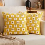 EMEMA Fall Yellow Decorative Throw Pillow Covers 16x16 Inch Set of 2 Sun Flower Jacquard Daisy Cute Pillowcase Cushion Case Square for Couch Sofa Bed Living Room Bedroom