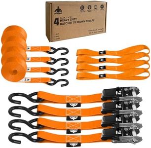 JACK BOSS Ratchet Tie Down Straps Set,1500 lbs Break Strength,1" x 15' Heavy Duty Ratchet Straps with 4X Soft Loops Padded Handles Coated S Hook, Fits for Moving Appliances Motorcycle ATV Truck,Orange