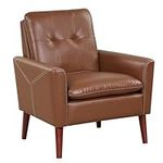 Giantex Modern Upholstered Accent Chair - Ergonomic Armchair with Tufted Back & Solid Wood Legs, Large Seat Wide Armrests, PU Leather Sofa for Living Room, Bedroom, Reception Brown (1) (GT10426BN-HV)