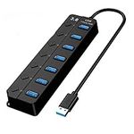 Orco 7-Port USB 3.0 Hub with Individual Power Switches and Lights, High-Speed Data Hub Splitter Portable USB Extension Hub for PC Laptop and More (7 Port USB HUB)