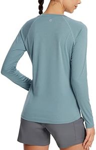 BALEAF Women's UPF 50+ Long Sleeve Shirts Sun UV Blocking Pullover Crew Neck Summer Sunscreen Clothing Fishing Beach Outdoor Active Heather Light Blue XL