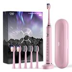 Sonic Electric Toothbrushes Adults JTF Rechargeable Electric Toothbrush Sonic Toothbrush Pink Whitening Toothbrush with Travel Case, 6 Dupont Head, 5 Cleaning Mode, 2 Minute Smart Timer