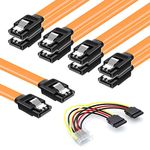 SATA Cables III, SSD Data Cable 6.0 Gbps and SATA Power Splitter Cable 4 Pin to Dual 15 Pin Hard Drive Connection Cables Compatible with SATA Connectors 6 Pack (Yellow)