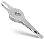 BRV MEN Wide Grip Slant Tweezers | German Stainless Steel | Hand-Filed Slanted Tips for Ultra-Precision | Tweezers for Eyebrows & Nose/Ear/Facial Hair | Professional Tweezers for Women & Men - Silver