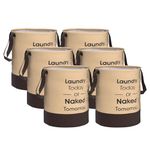 Kuber Industries Pack of 6 Waterproof Round Non Wovan Laundry Bag/Hamper|Metalic Printed With Handles|Foldable Bin & 45 Liter Capicity|Size 37 x 37 x 49 (Beige & Brown)-KUBMART11450