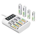 EBL AA AAA Rechargeable Battery Charger with 4 AA 2800mAh and 4 AAA 1100mAh Rechargeable Batteries, 4 Slots LCD Battery Charger for AA and AAA Ni-MH/Ni-CD Rechargeable Batteries