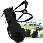 Stripebird Golf Stand Bag with Hub for Magnets (Black) - 4 Way Full-Length Dividers Golf Club Bag - 5 Pockets - Flexfit Rotatable & Adjustable Dual Straps - Rain Hood - Lightweight Golf Bag Stand