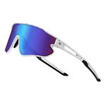 DUCO Polarized Sunglasses Baseball Sun Glasses Lightweight TR90 Frame UV400 Sports Cycling Shades for Men Women DC0023 (White Frame Black Temple Revo Blue Lens)