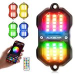 Auxbeam 4 Pods RGB LED Rock Lights, Bluetooth& Remote Control Multi Color-Changing Wheel Well Lights w/Brake Mode, Music & Voice Sync Underglow for Trucks UTV Car Boat Waterproof, 1 Year Warranty