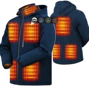 ARRIS Size Medium Men`s Heated Jacket, Electric Heating Coat with 7.4V Battery and Detachable Hood - Waterproof, 8 Heating Areas Blue