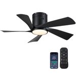 Black Ceiling Fans with Lights - 36" Flush Mount Low Profile Ceiling Fan with Remote/App, Dimmable and 3CCT, Reversible, Modern Ceiling Fan Light for Indoor Bedroom, Kids Room