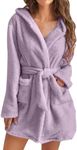 Women's Terry Towelling Bathrobe with Hood Furry Sauna Kilt Dressing Gown Short Soft Fluffy Bathrobe Women Sauna Bathrobe Women's Plush Negligee Fluffy Terry Cloth Dress, Lilac, Small