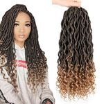 6Packs 18" Goddess Faux Locs Crochet Braids Curly Ends Wavy Synthetic Xtrend Hair Extensions Dreadlock Kanekalon Braiding Hair Color T27