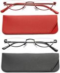 VISENG 2 Pack Vintage Alloy Half Moon Reading Glasses Women Men Slim Half Frame Lens Readers Glasses +2.0