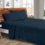 Bright Décor Bedsheets - Soft Microfiber 3 Piece Hotel Luxury Flat Bed Sheets with Pillow Cases 1800 Series - King_Navy Blue