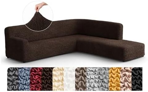 PAULATO BY GA.I.CO. Sectional Sofa Cover - Corner Sofa Cover - Bumper Chaise Couch Covers - Washable Couch with Ottoman Slipcover - Microfibra - Dark Brown (Right Facing Bumper Chaise Sectional)