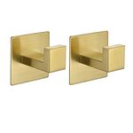 WOLIBEER Adhesive Towel Hook,Brushed Gold Coat Hook Square Robe Hook Without Drilling Wall Door Hanging for Bathroom Kitchen Stainless Steel 2pcs