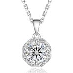 KRKC Moissanite Necklace For Women, 1.0CT Moissanite Diamond Pendant, White Gold Necklace For Women, Round-Cut Lab Grown Diamond With Adjustable 16+2 Inches White Gold Plated Chain, S925 Sterling Silver, D Color VVS1, Christmas Valentines Gift For Mom Girls Wife