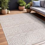 Beverly Rug Waikiki Indoor Outdoor Rug 6x9, Washable Outside Carpet for Patio, Deck, Porch, Trellis Area Rug, Water Resistant, Beige - White