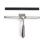 Shower Squeegee,Stainless Steel Shower Screen Wiper with Wall Mounted Adhesive Hook for Bathroom,Mirror,Window and Glass Cleaning,Include 1 Replacement Silicone Blade,12" Brushed Nickel.