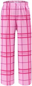 Ekouaer Girls Soft Pajamas Pants Cute Print Pattern PJ Bottoms Comfortable Lounge Long Pants with 2 Pockets 4-14 Years Small Pink Plaid 140