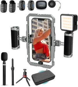 Movo iFilmer-PRO Smartphone Video Rig Kit – Stabilizer Cage with Dual Grips, Wireless Lavalier Microphones & Tripod for iPhone/Android