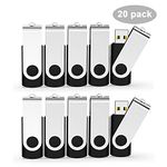 JUANWE 20 Pack 8GB USB Flash Drive Bulk USB 2.0 Thumb Drives Jump Drive Fold Storage Memory Stick Swivel Design - Black (8G, 20PC-Black)